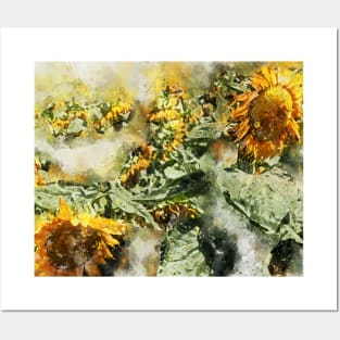 Abstract Sunflowers - Digital Watercolor Posters and Art